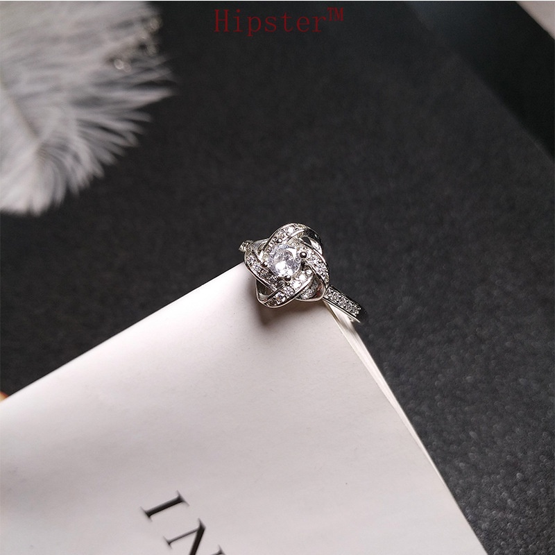 Korean Style Simple Fashion Diamond Rotating Lucky Four-Leaf Clover Ring