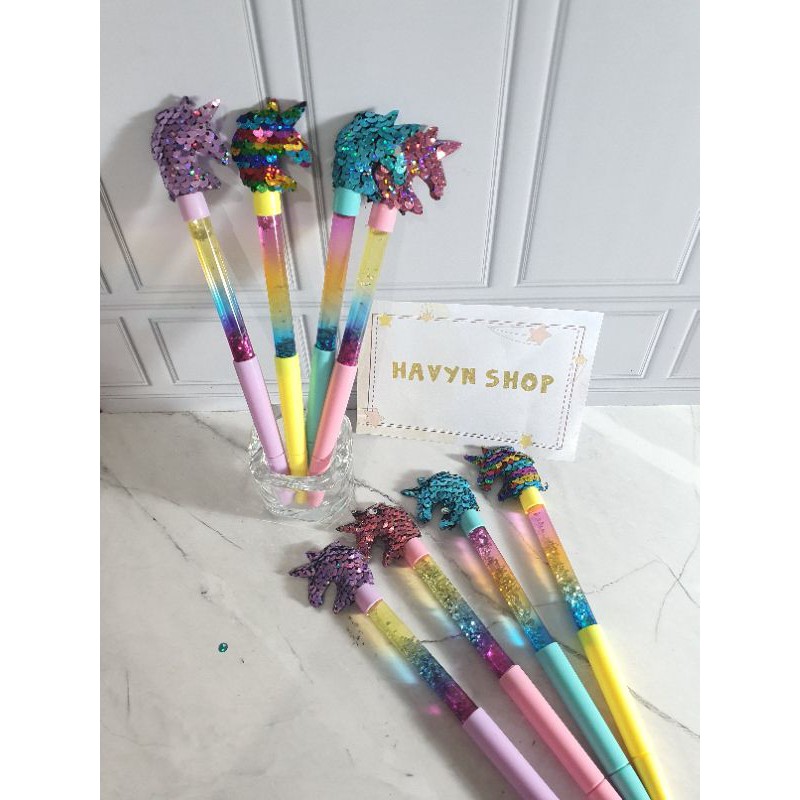 (12pc) pen Squin gliter air unicorn/pen manik/pen lucu/pen air manik unicorn-2