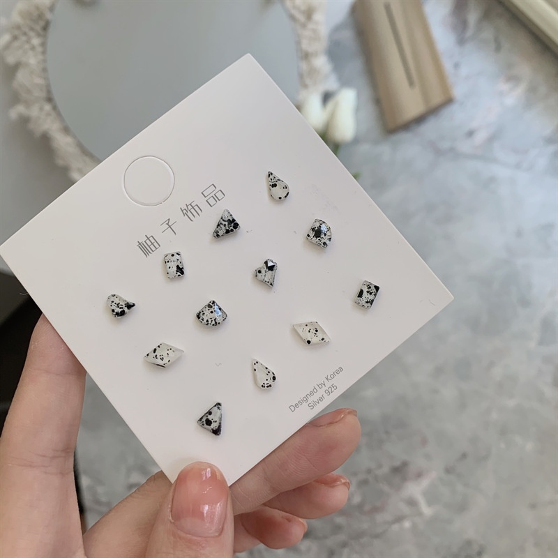 6 Pasang / Set Anting Tusuk Bentuk Geometri Bahan Resin Warna-Warni Untuk Wanita