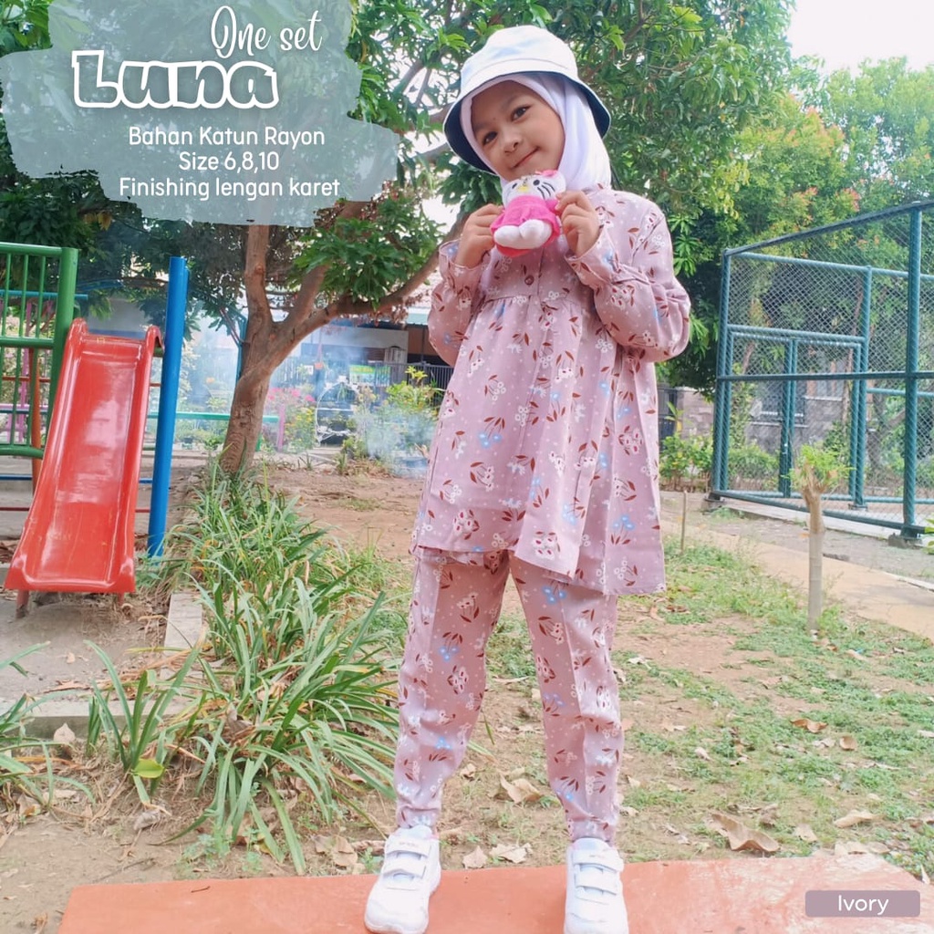 Termurah!!! One Set Anak Piyama Anak Motif Luna Baju Setelan Bahan Katun Rayon Premium Nyaman Dipakai | Bisa Cod