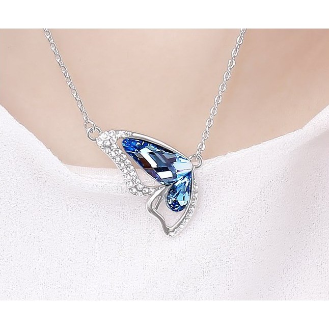 Butterfly Wing Kalung Kristal Swarovski Wanita Cewek Mewah Elegan Kado Hadiah Ultah Kupu-Kupu