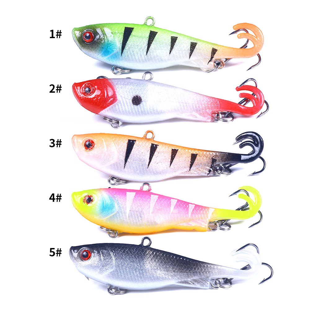 Hengjia 5pcs / Set Umpan Pancing Softlure Bentuk Ikan Ekor Ganda 12g 7cm