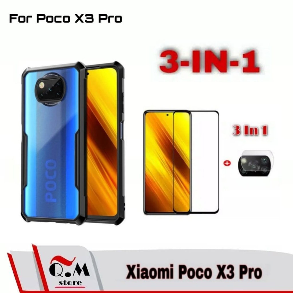 PROMO Case Xiaomi Poco X3 Pro / Poco M3 / Poco X3-X3 NFC TPU Shockproof Casing Transparan 3-IN-1