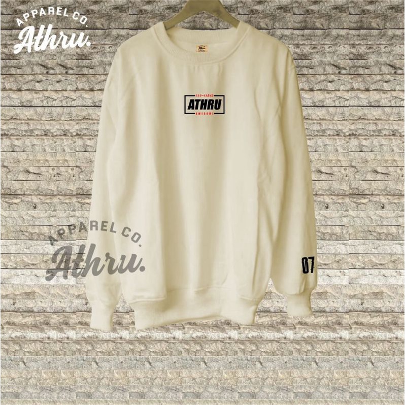 Sweater Crewneck Pria Cream Sablon Athru Awesome Switer Krunek Pria Crunek Pria Wanita Suwiter Cowok