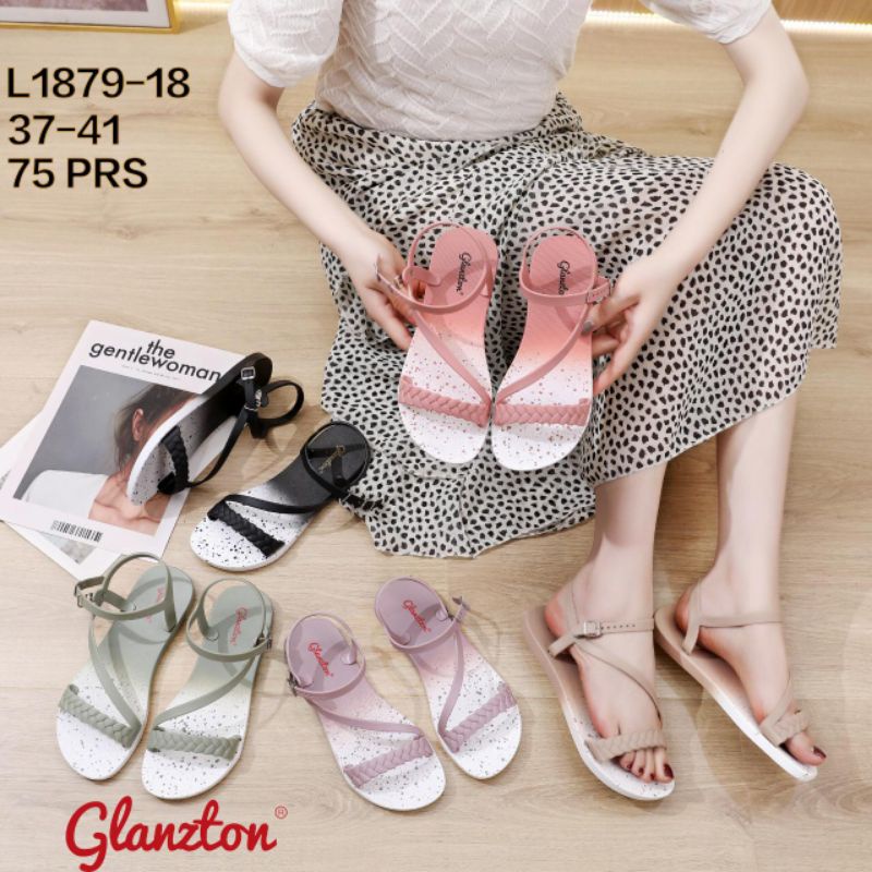 Sandal Jelly Sandal Tali Wanita Motif Kepang Gradasi Glanzton L1879-18 terbaru