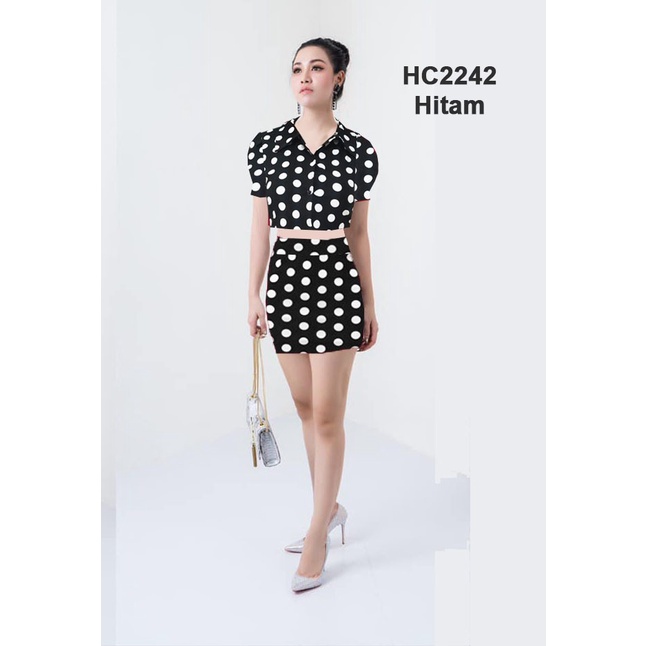 HC2242 Setelan Mini Blezer Polkadot + Inner + Kancing Stretch / Setelan Mini Seksi / Stelan Mini Dress/ Setelan Dress mini Sexy / Mini Dress Korean