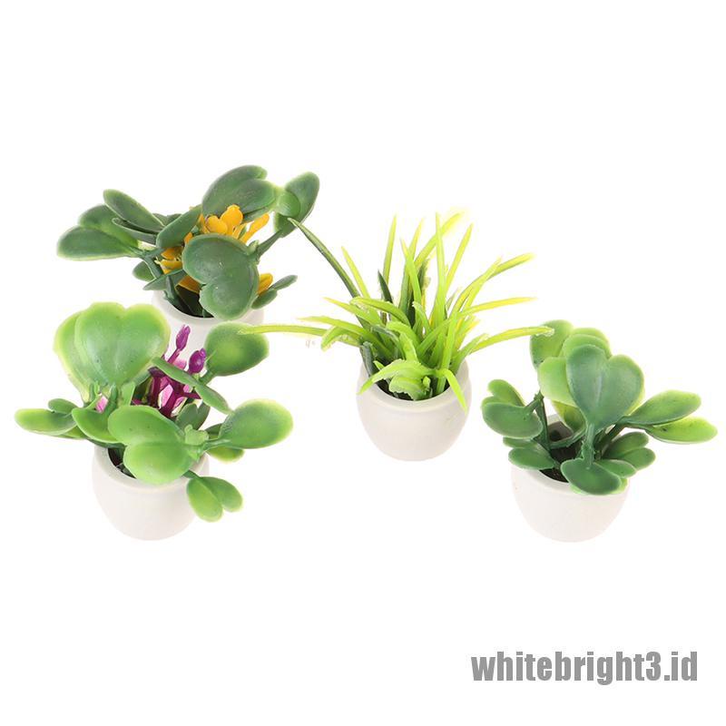 (white3) Miniatur Pot Tanaman Hijau Skala 1: 12 Untuk Dekorasi Rumah Boneka