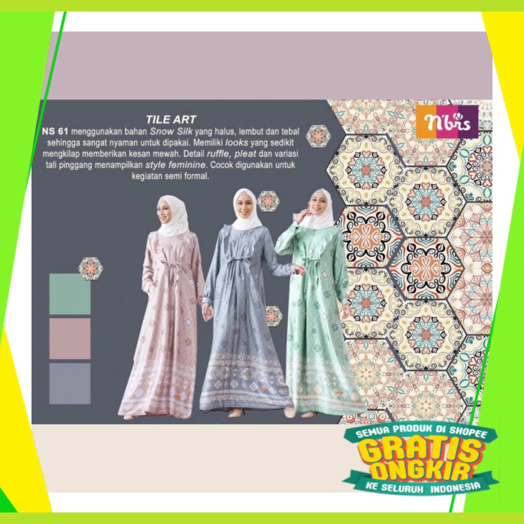 Termurah Terbaru MOdel Terkini New Style /  GAMIS NIBRAS SYARI NS 061 Abu Hijau / Baju Gamis Nibras 