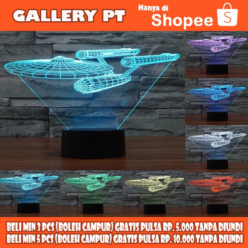 Lampu 3D LED Transparan 7 Color STAR TREK