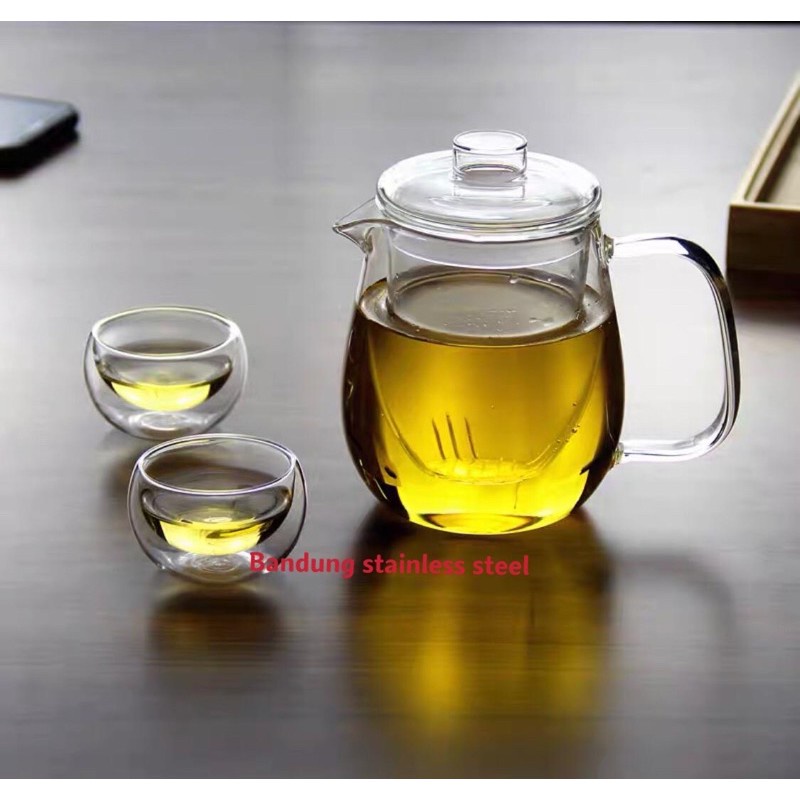 teko 750ml kaca boron tinggi dengan saringan unik teapot cantik lucu gelas double wall 50ml