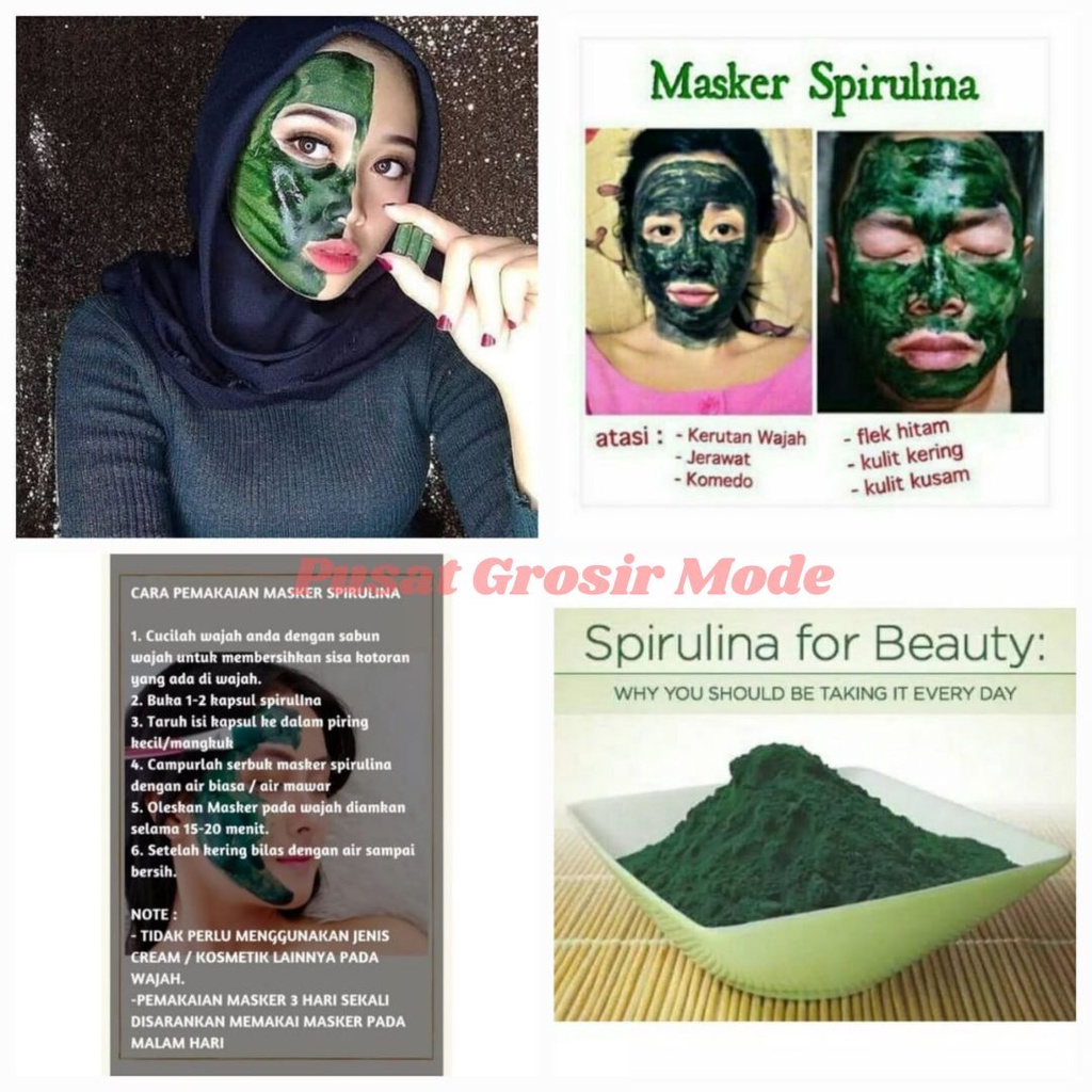 Masker Spirulina Serbuk Bubuk Kapsul Natural Herbal Mask ORI PGM M04