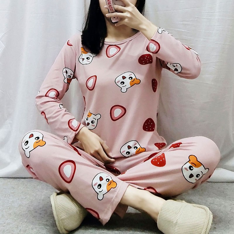 Smile Baju Tidur Wanita Import Setelan Piyama Lengan Panjang Motif Bahan Lembut Fit to XXL 4005-3