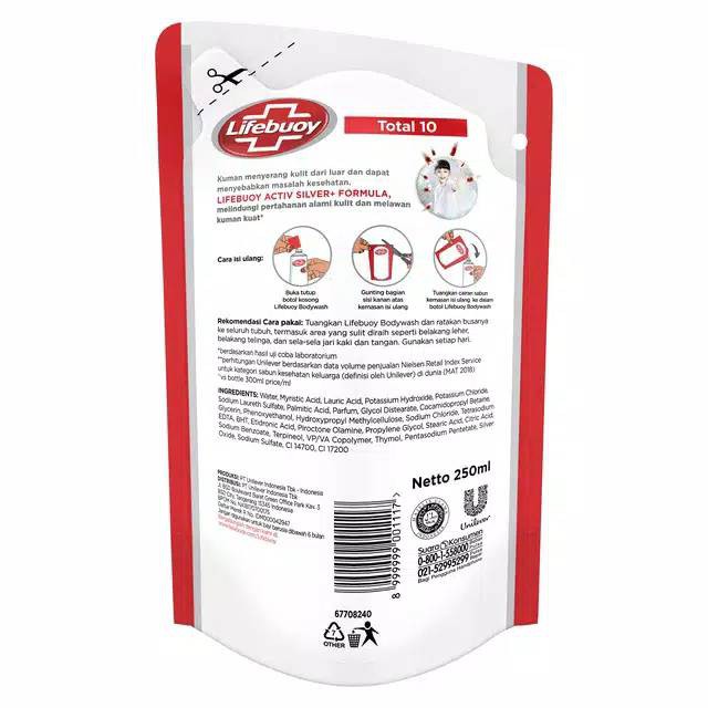 Lifebuoy Anti Bacterial Body Wash Total 10 250ml Refill - Kemasan Pouch