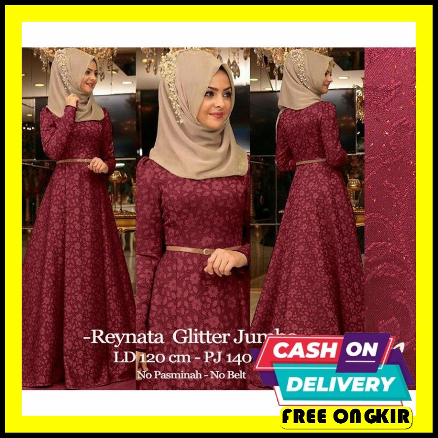 Gamis Remaja Simpel Terlaris Replika Dannis Terbaru Bjd - Maxi Dress Jumbo Reynata Gliter - Maroon