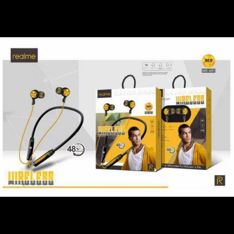 Headset Realme Bluetooth MS-601 Bass Hansfree HF Realme Bluetooth Wireless MS601 Earphone Handset Re