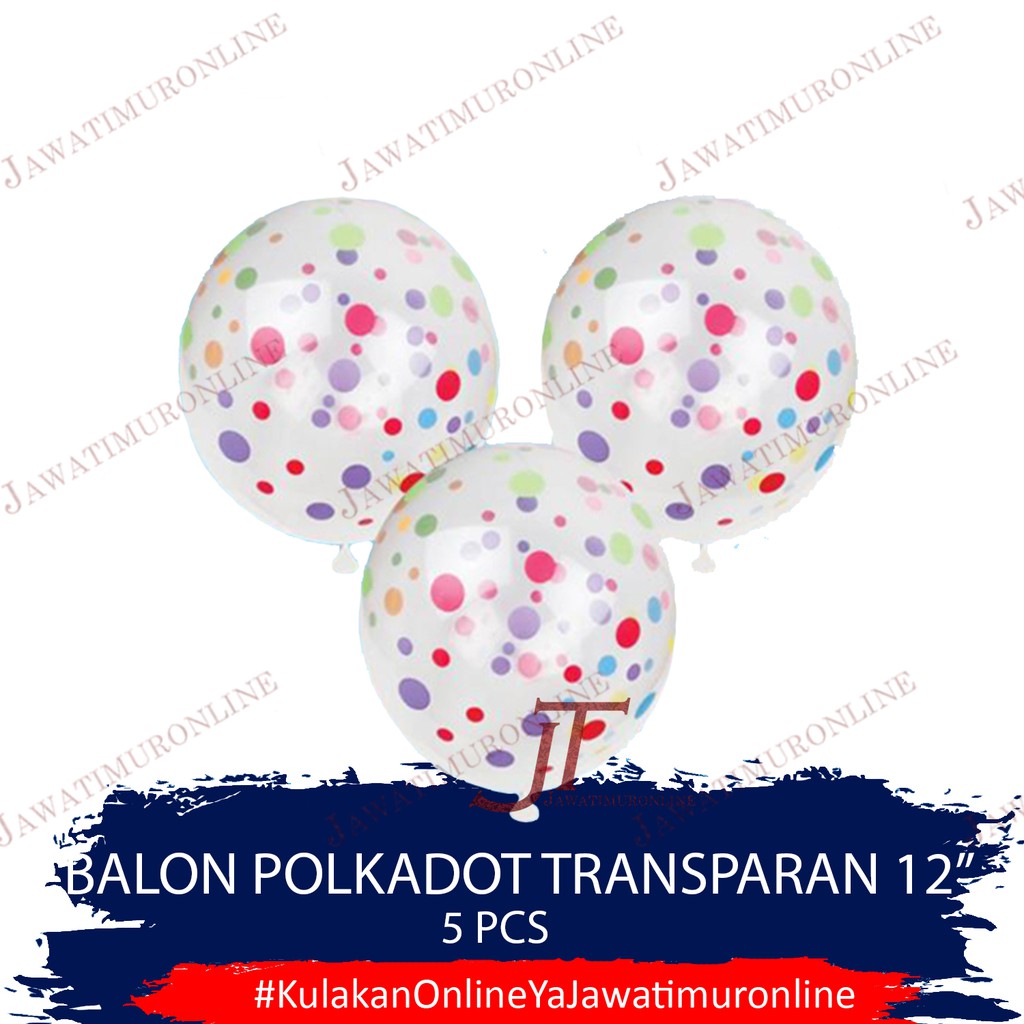 Balon Latex Polkadot Transparan 12 INCI (isi 5 Biji) Balon transparan