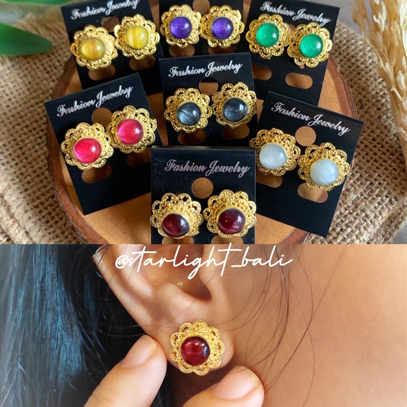 anting mawar permata bulat