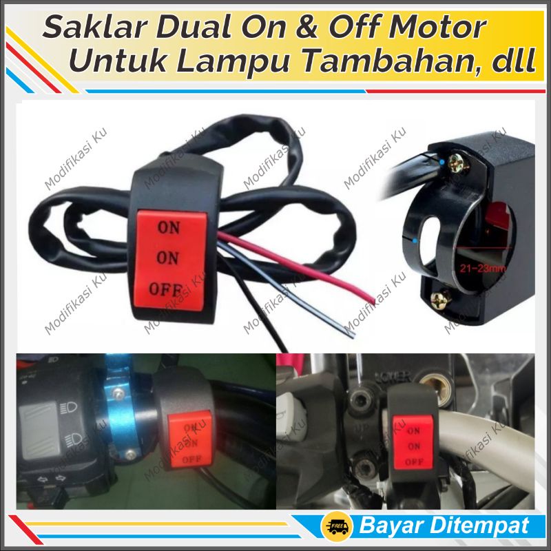 SAKLAR STANG ON-OFF DUAL ON | ON ON OFF | 2 ON | DOBEL ON | LAMPU TEMBAK/STOP ENGINE MOTOR MULTIFUNG