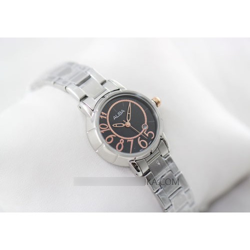 Alba Ladies AH7215X1 Rose Gold Accent Black Dial | Jam Wanita AH7215