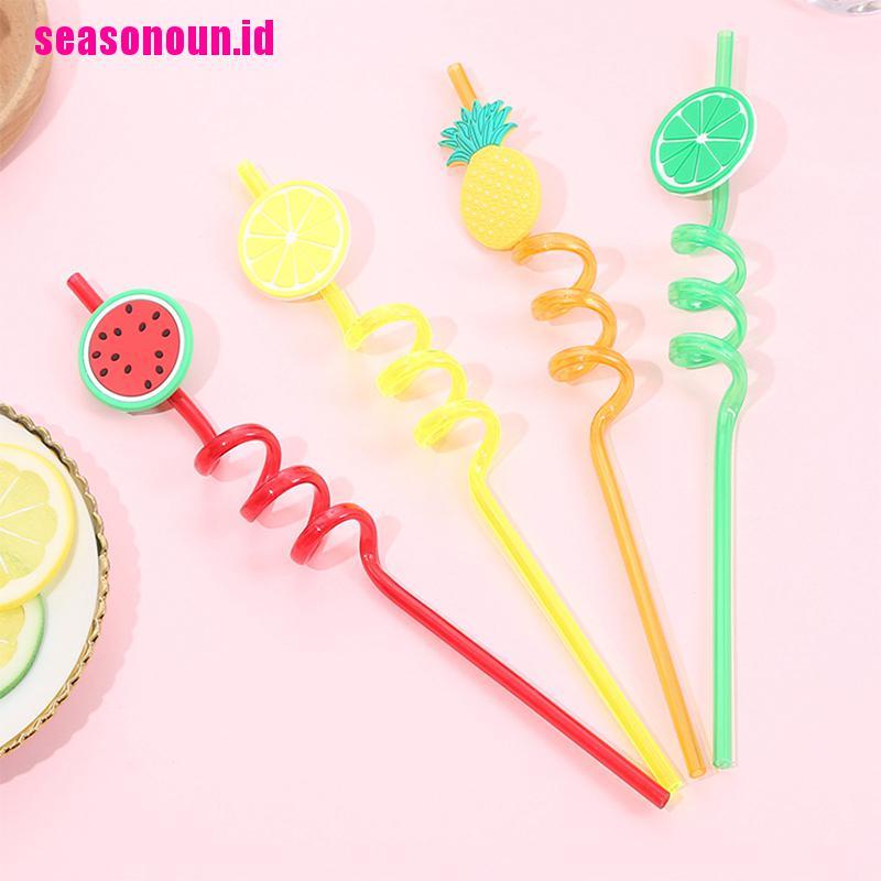 4 Pcs Sedotan Minum Reusable Bahan PVC Bentuk Buah Untuk Pesta Hawaii