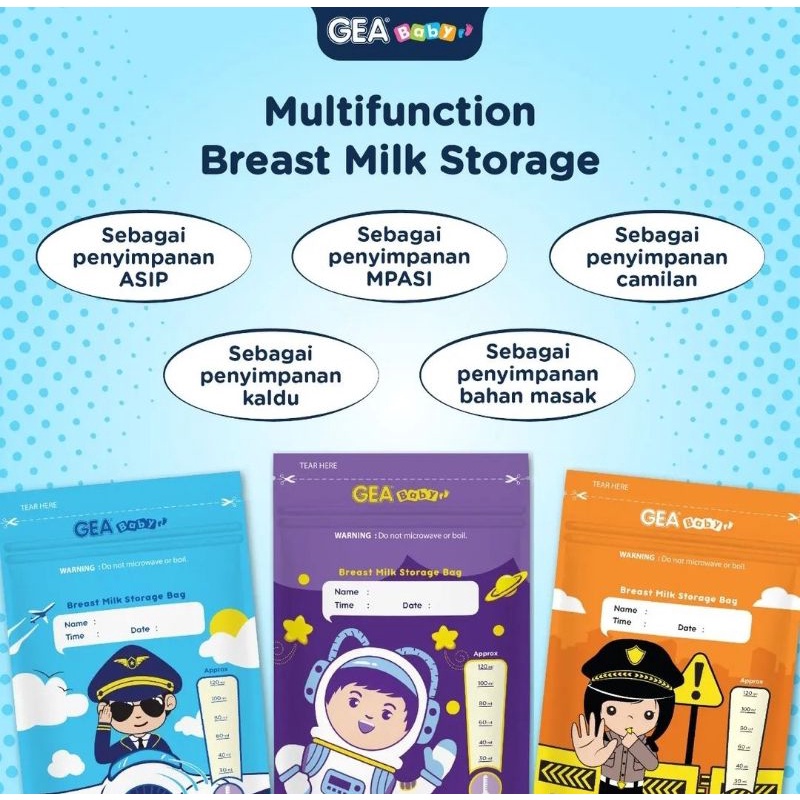 GEA Baby Kantong ASI Breast Milk Storage Bag 120 ml Isi 30 Pcs Motif Profession