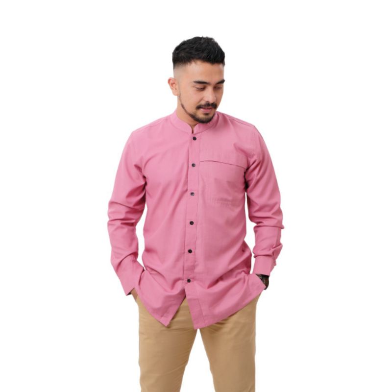 Kemeja Wangki Ondrite Kemeja Koko Baju Koko Pria Lengan Panjang Kemko Lengan Panjang Pink
