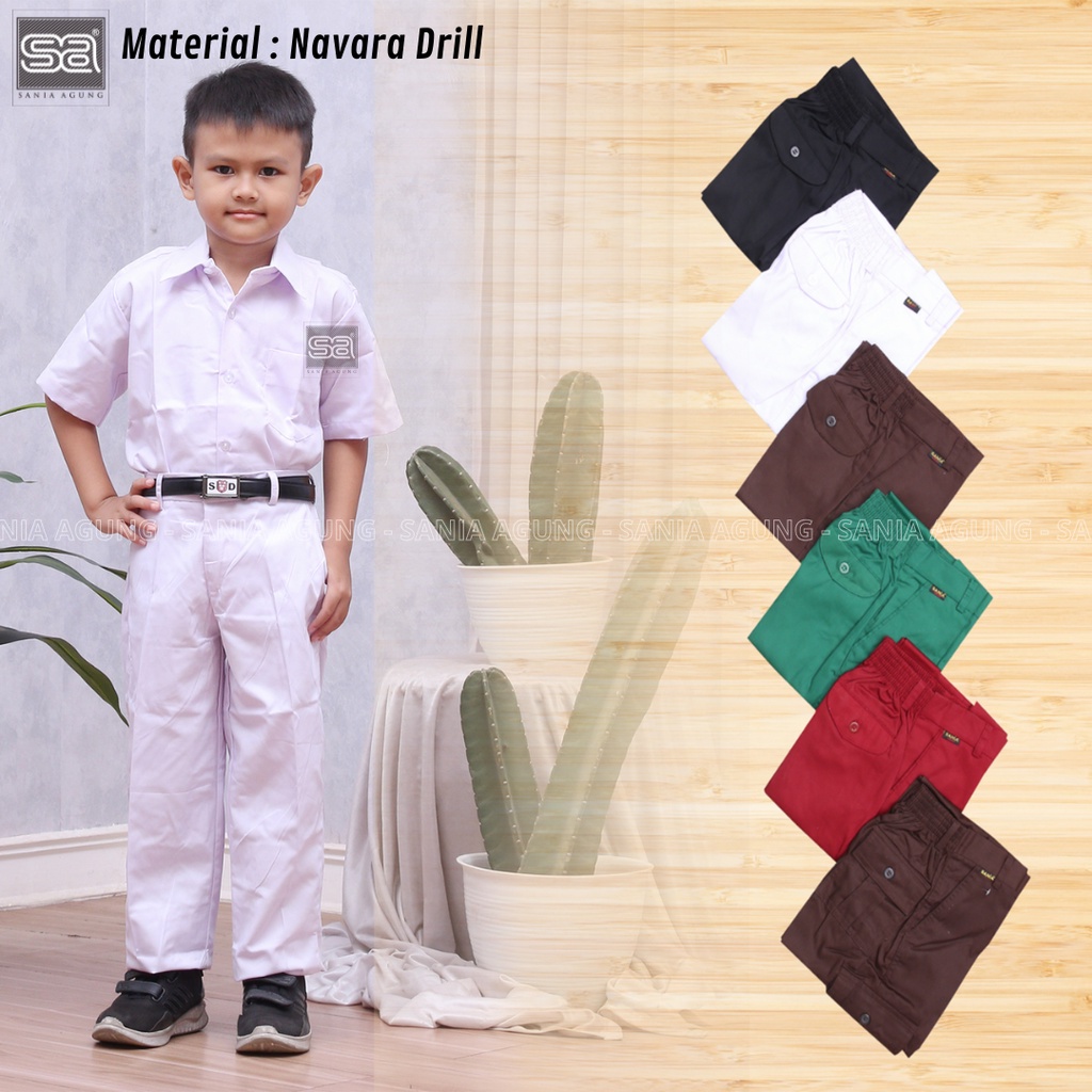 Seragam SD MI Bawahan Celana Panjang SD MI Putih Paspol Navara Drill - SANIA AGUNG