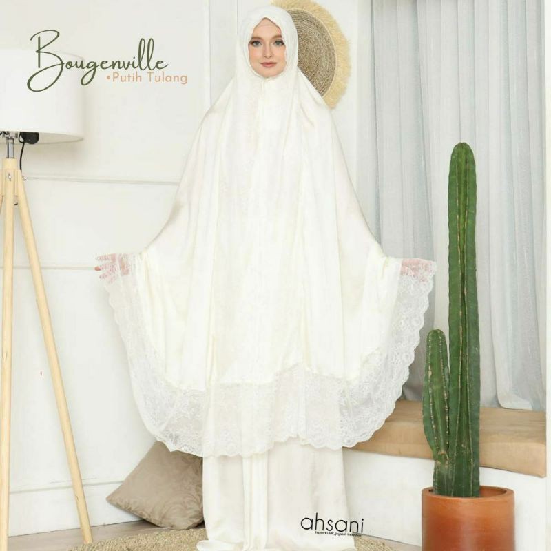 MUKENA PUTIH TULANG RENDA ZAHRA SILK AHSANI BOUGENVIL 03