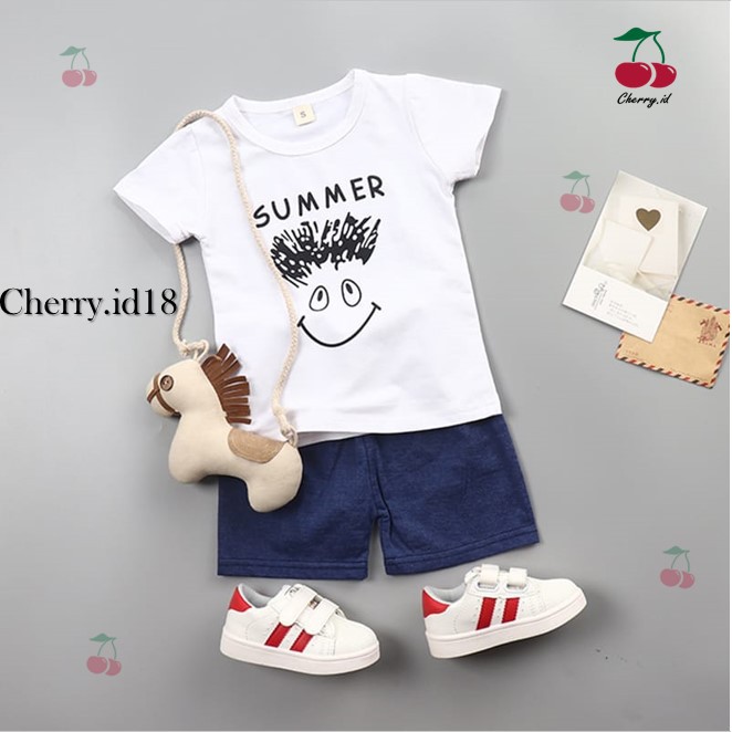 Cherry COD Setelan Pakaian Anak Cowok / Baju Anak / Pakaian Anak Import - Motif Summer SB15