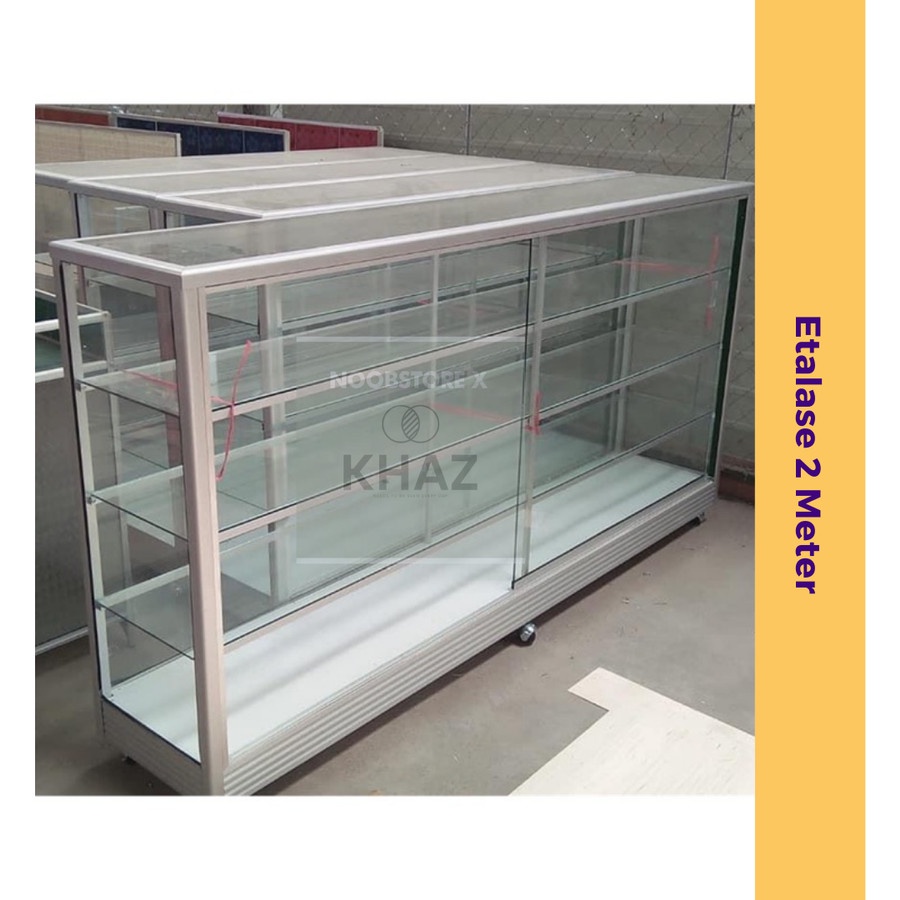 Etalase Kaca Panjang 2 Meter Rangka Silver