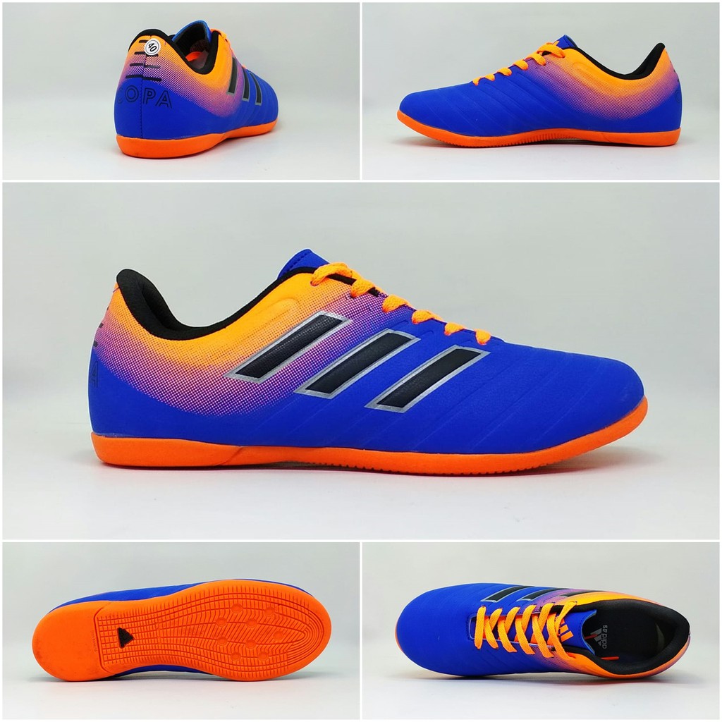 Sepatu Futsal Dewasa Adidas Copa Biru Orange List Hitam