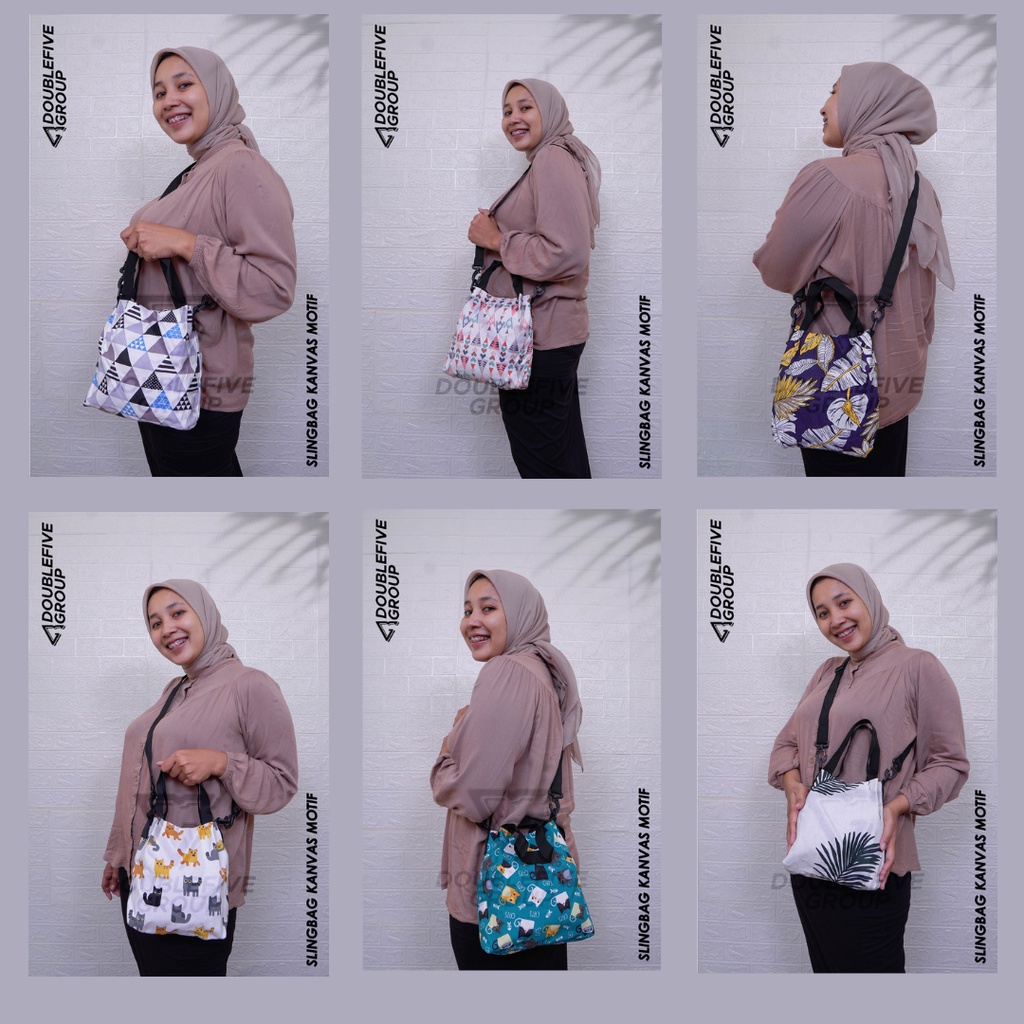 SLING BAG KANVAS MOTIF KEKINIAN SLINGBAG TAS SELEMPANG Size 20 x 7 x 22