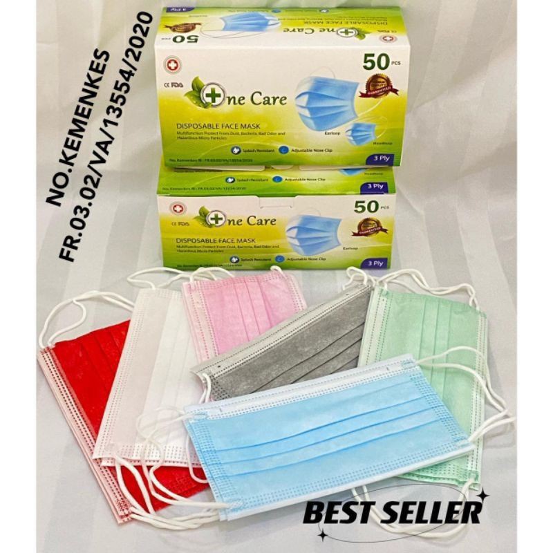 Masker 3ply Earloop Onecare isi 50 pcs Necare Kemenkes Dapat BOX