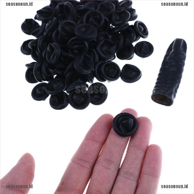 (sea) 100pcs Sarung Jari Bahan latex Anti Slip Warna Hitam Untuk Kapur Elektronik