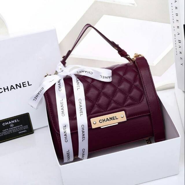 Tas Wanita Chanel Plus Kotak Bahan Kulit Semi Ori Kualitas Grosir Tas Batam Impor Murah