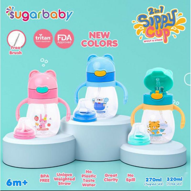 Sugar Baby Tritan Sippy Cup 2in1 270 ML / 320 ML / Botol Belajar Minum Anak Dengan Straw dan Spout