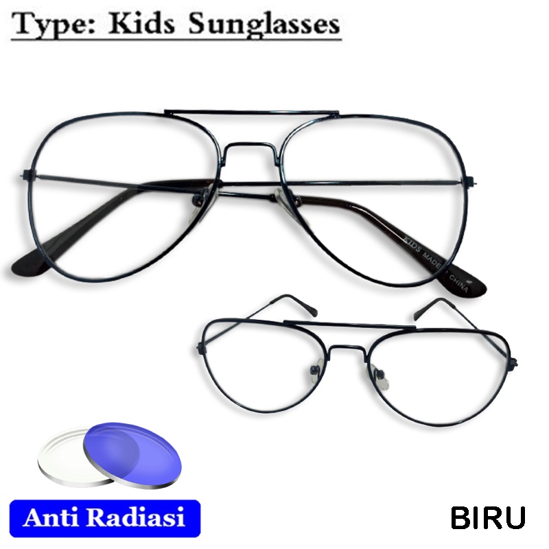 NEW! Kacamata Anak Anti Radiasi Frame Metal Bentuk Aviator Pelindung Mata Sinar Biru HP Handphone Komputer TV Flexible Glass Anti Blueray Eye Protection