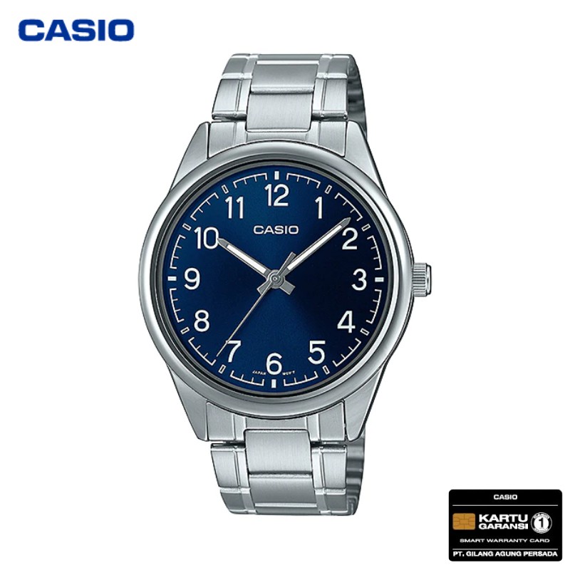 JAM TANGAN PRIA CASIO MTP-V005D-2B4 ORIGINAL - MTPV005D SILVER BIRU