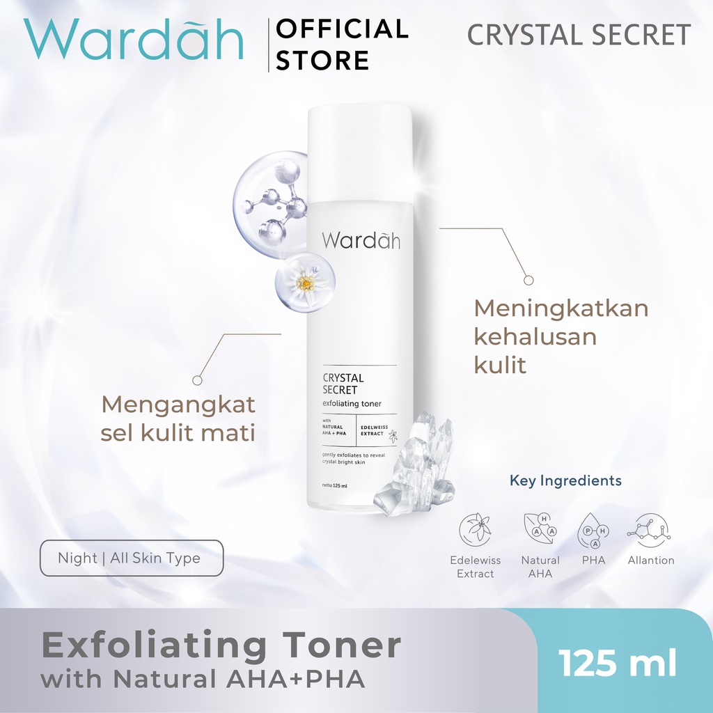 (Toner Eksfoliasi) Wardah White Crystal Secret Exfoliating Lotion / Toner Exfoliasi with Natural AHA + PHA 150 ml / 125 ml - Skincare BPOM Halal Toner Exfo Eksfo Putih Glowing