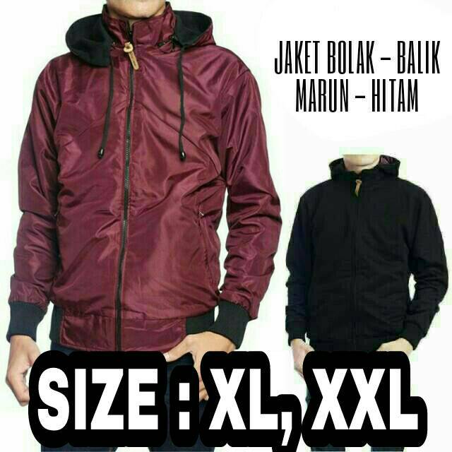  Jaket  bolak balik JUMBO  XL XXL pria wanita  wame marun 