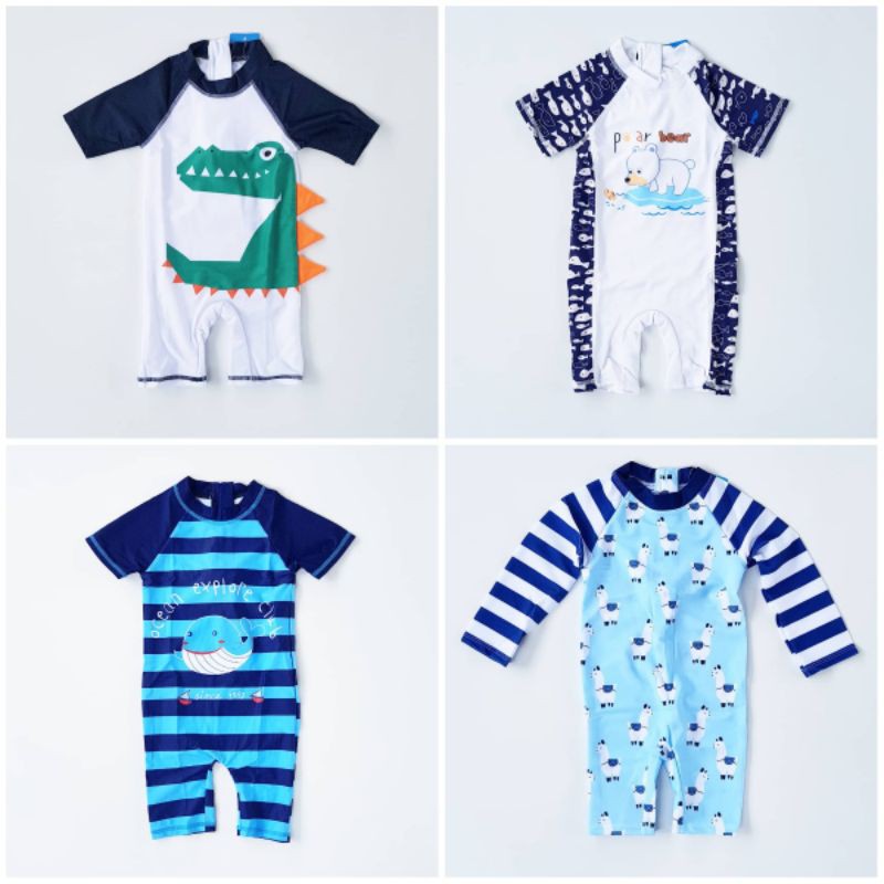 Baju Renang Anak Bayi Batita Toddler Blue Swimsuit Baby Kids Swimwear 1 2 Tahun