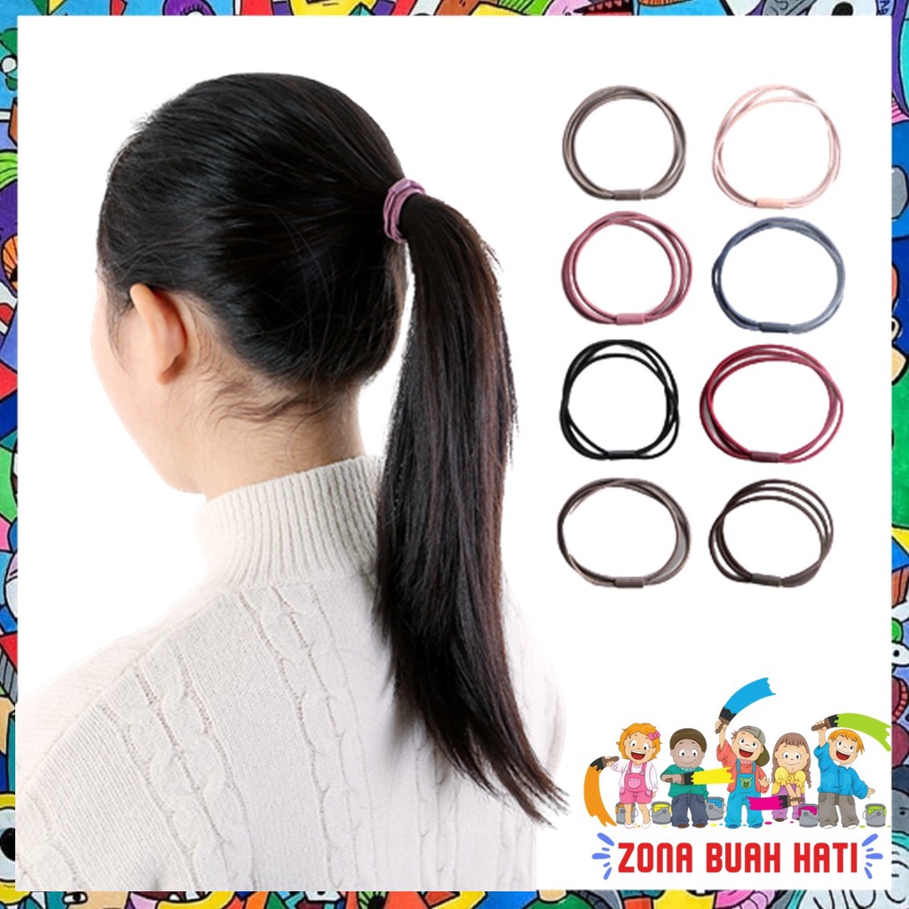 ZBH Ikat Rambut Wanita Elastis Motif Polos Isi 10 Pcs Kunciran Wanita Korea Karet Gelang Import