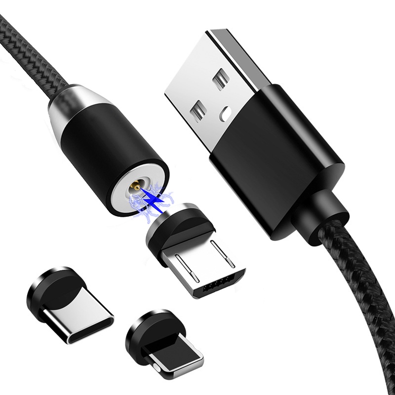 3in1 Kabel Data / Fast Charging Magnetik Tipe C / Micro USB Untuk iphone / iPad / Android / Huawei / xiaomi / samsung Vivo