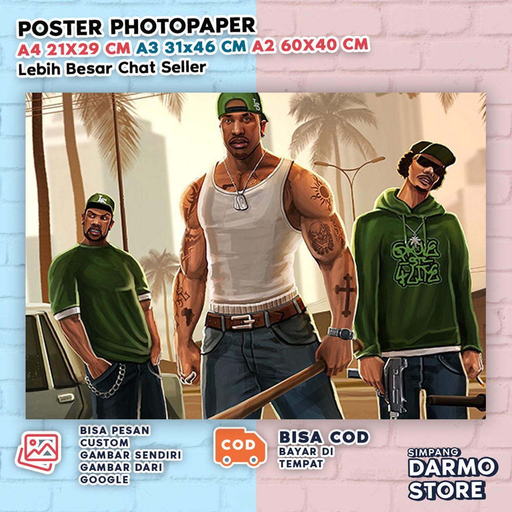 Poster GTA Grand Theft Auto San Andreas Hiasan Dinding Gaming Aesthetic Game Vintage CJ GTASA-21