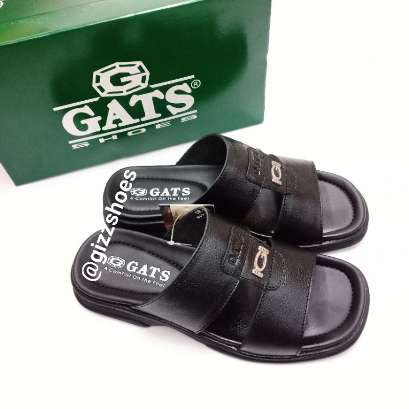 Gats Gat’s OR 616 Sandal Slide Ban 2 Sambung Pria Cowok Laki-laki Kulit Asli 100% Murah Hitam Black 