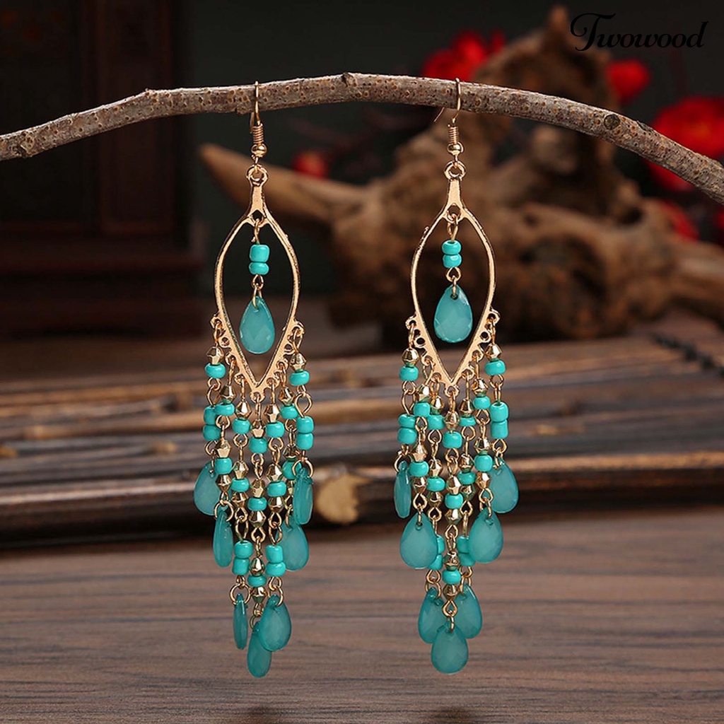 1 Pasang Anting Tassel Hollow Bahan Alloy Gaya Etnik Untuk Wanita