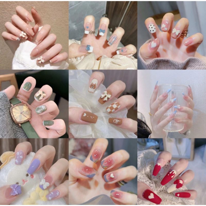 Kuku Palsu Panjang Pendek Wedding Fake Nail Art 3D Free Lem Kuku