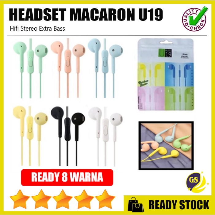 HEADSET / HANDSFREE U19 MACARON / MACARON MATE COLOR HIFI EXTRA BASS