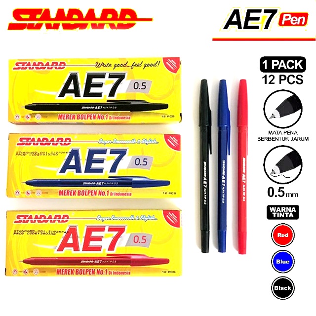 

PULPEN STANDARD AE7 0.5 mm HITAM, BIRU & MERAH