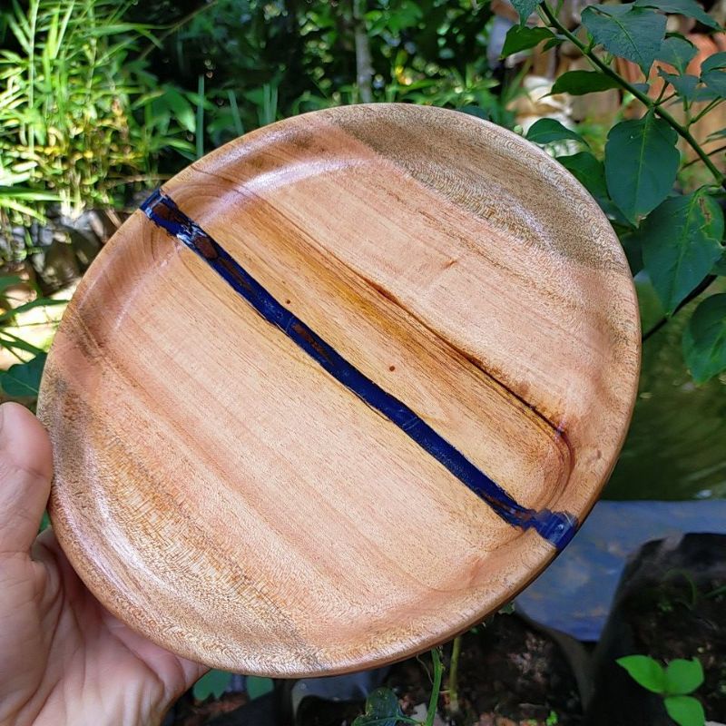 Piring hias || piring resin || piring kayu unik untuk souvernir